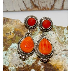 Navajo Orange Spiny Coral Earrings  M. James