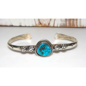 Navajo Kingman Turquoise Stacker Cuff Bracelet Sterling Silver G Wilson