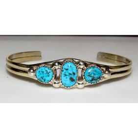 Navajo Kingman Turquoise Stacker Cuff Bracelet Sterling Silver