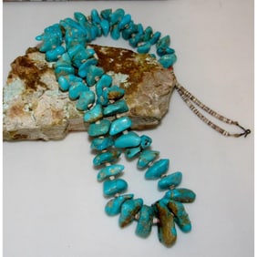 VTG Navajo Bllue Royston Turquoise Shell Heishi Bead Necklace 30"