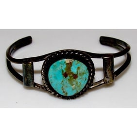 VTG Navajo Cerillos Turquoise Bracelet Navajo Sterling Cuff Old Pawn