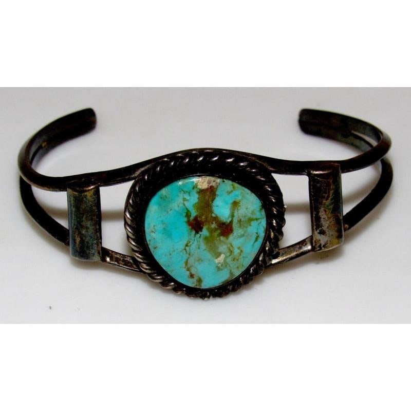 VTG Navajo Cerillos Turquoise Bracelet Navajo Sterling Cuff Old Pawn (1 of 4)