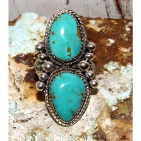 Navajo Royston Turquoise Statement Ring Sz 8 Sterling Silver