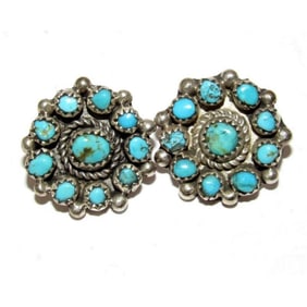 VTG Zuni Snake Eye Turquoise Cluster Earrings Sterling Silver Native American