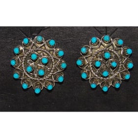 Zuni Snake Eye Turquoise Post Stud Earrings Sterling Silver Native American