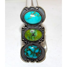 Navajo Royston Turquoise Statement Ring Sz 8 Sterling Silver Signed