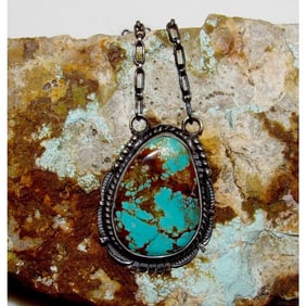 Navajo Number 8 Turquoise Bar Necklace Sterling Silver M. Vandiver