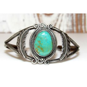 VTG Navajo Cerillos Turquoise Bracelet Navajo Ingot Sterling Cuff Old Pawn
