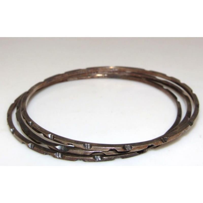 VTG Taxco Mexico Silver Bangle Bracelets - Set of 3 Matching Silver Bangles 8" (1 of 5)