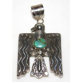 Massive Navajo Thunderbird Pendant Royston Turquoise Sterling Silver A. Mariano