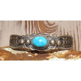 Navajo Blue Royston Turquoise Sterling Stacker Cuff Bracelet Ingot B Ramone