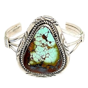 Navajo Royston Turquoise Statement Cuff Bracelet Sterling Silver D Morris