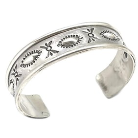 Navajo Sterling Silver Stacker Cuff Bracelet Ingot Tribal Design G. Wilson