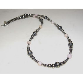 Navajo Pearls Necklace Sterling Silver Pink Conch Shell 19" Foxtail Strung