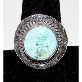 Navajo Dry Creek Turquoise Statement Ring Sz 8 Sterling Silver J Begay
