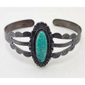 VTG Navajo Cerillos Turquoise Bracelet Navajo Ingot Sterling Cuff Old Pawn