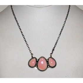 Navajo Pink Conch Cluster Bar Necklace Sterling Silver D Skeets