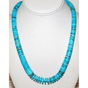 Santo Domingo Kingman Turquoise Heishi Necklace Lupe Lovato
