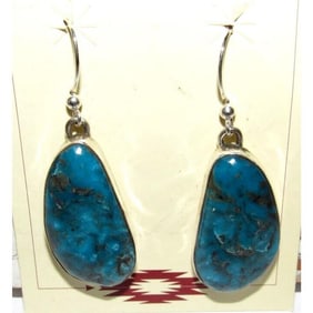Navajo Morenci Turquoise Dangle Earrings Sterling Adam Fierro