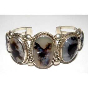 Old Pawn Navajo Petrified Wood Cuff Bracelet Verna Stevens Sterling Silver