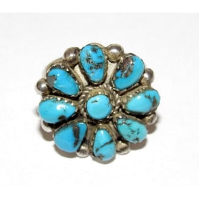 Navajo Kingman Cluster Ring Sz 7 Sterling Silver M. Apachito