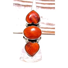 Navajo Spiny Oyster Heart Statement Ring Sz 7 Sterling Silver Marcella James