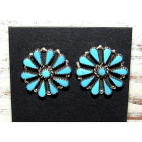 Zuni Turquoise Cluster Earrings Sterling Silver