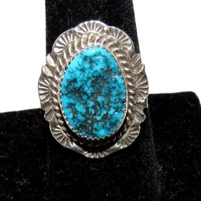 Navajo Kingman Turquoise Ring Sz 8 Sterling Silver Native American Signed