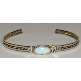 Navajo Opal Bracelet Stacker Sterling Silver Cuff Native American Signed