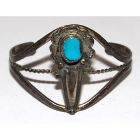 Old Pawn Navajo Cuff Bracelet Sterling Silver Turquoise Cuff Old Pawn