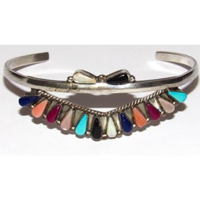 VTG Zuni Petit Point Turquoise Sugilite Lapis Cuff Bracelet Sterling Silver