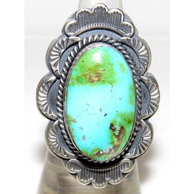 Navajo Sonoran Gold Turquoise Ring Sz 7 Sterling Silver Jeanette Platero