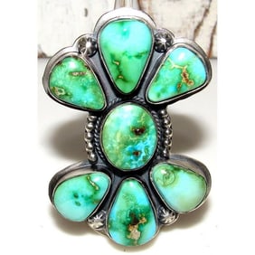 Massive Navajo Sonoran Gold Turquoise Cluster Ring Sz 8 Adjustable