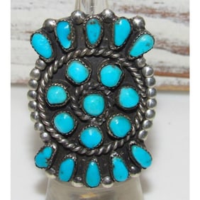 Vintage Navajo Cluster Ring Sz 5.5 Sterling Silver Blue Gem Mine Turquoise