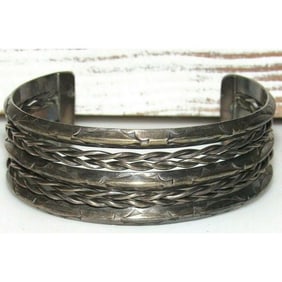 Vintage Navajo Sterling Silver Cuff Bracelet Double Twisted Rope Design Cuff