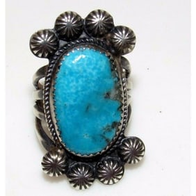Navajo Kingman Turquoise Ring Size 7 Sterling Silver Native American Signed