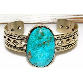 Native American Royston Cuff Bracelet Signed 7" Wrist