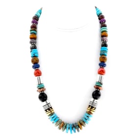 Navajo T Singer Turquoise Bead Heishi Necklace