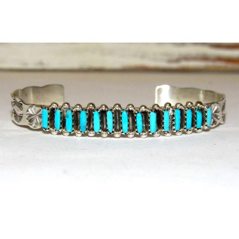 VTG Zuni Sleeping Beauty Turquoise Cuff Bracelet Sterling Silver Stacker (1 of 4)