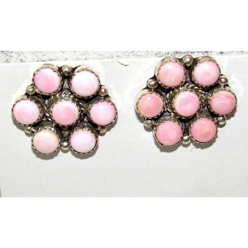 Navajo Sterling Silver Pink Conch Shell Cluster Earrings Sterling Silver Signed (1 of 4)