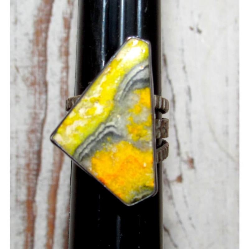 Native American Bumblebee Jasper Ring Sz 9 Signed Sterling Silver (1 of 4)