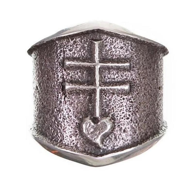 Navajo Kevin Yazzie Pueblo Cross Ring Size 8 Sand Cast Tufa Cast Sterling Silver (1 of 4)