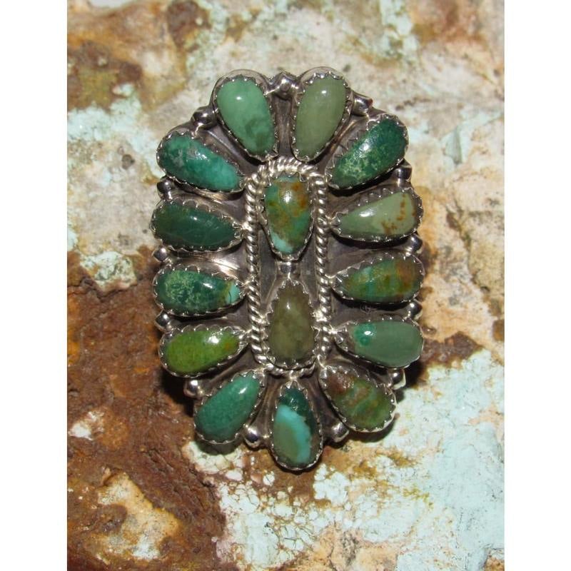 Navajo Green Turquoise Cluster Ring Sz 7 Sterling Silver (1 of 3)