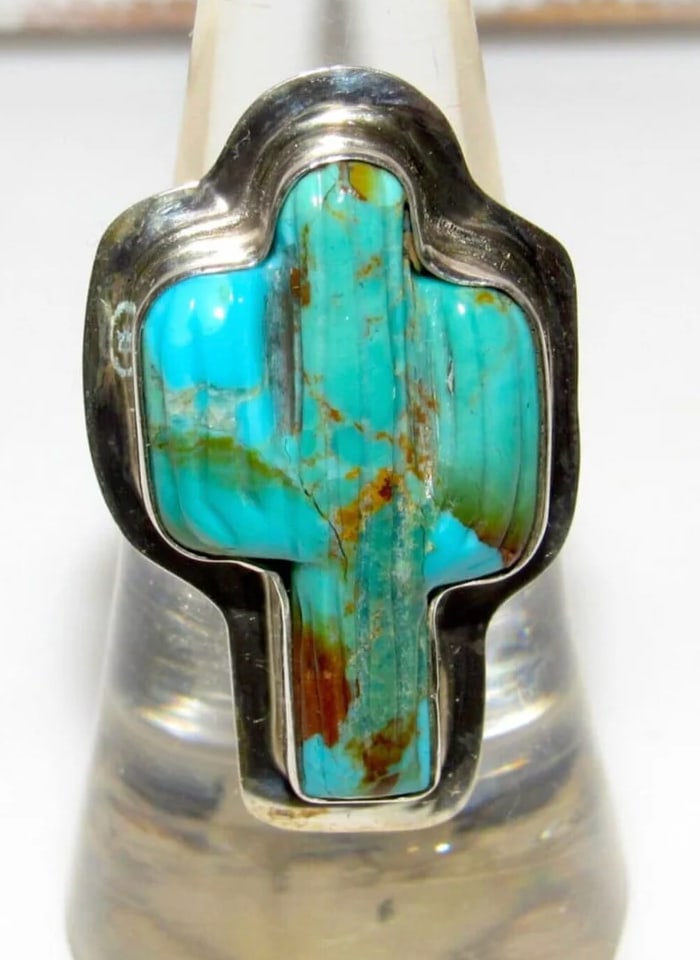 Navajo Sterling Turquoise Cactus Ring Sz 9 (1 of 3)