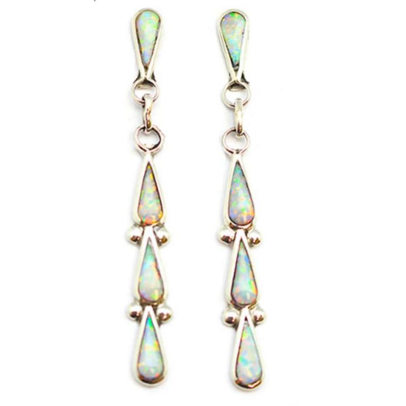 Zuni Opal Sterling Silver Dangle Statement Earrings A. Gasper (1 of 3)