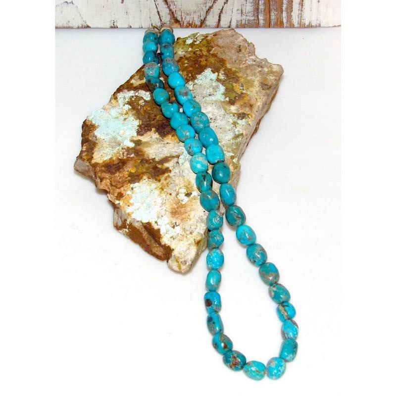 Navajo Kingman Turquoise Nugget Heishi Necklace Sterling Silver S. Dooline (1 of 5)