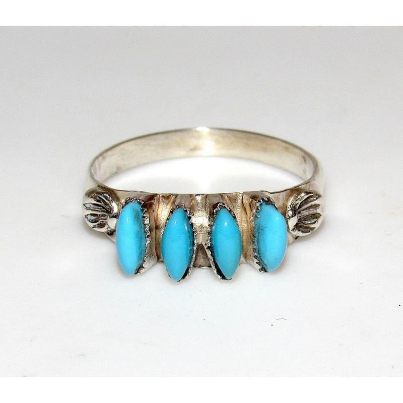 VTG Zuni Sterling Silver Petit Point Turquoise Ring Size 8 (1 of 2)