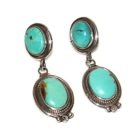 Navajo Royston Turquoise Dangle Earrings Sterling Silver R. Martinez