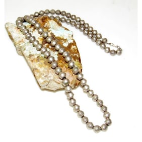 VTG Navajo Pearls Necklace 8mm Beads Sterling Silver 30"