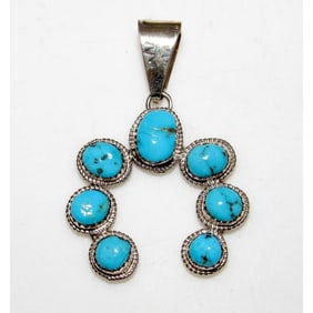 Navajo Kingman Turquoise Naja Pendant Sterling Silver Signed Native American